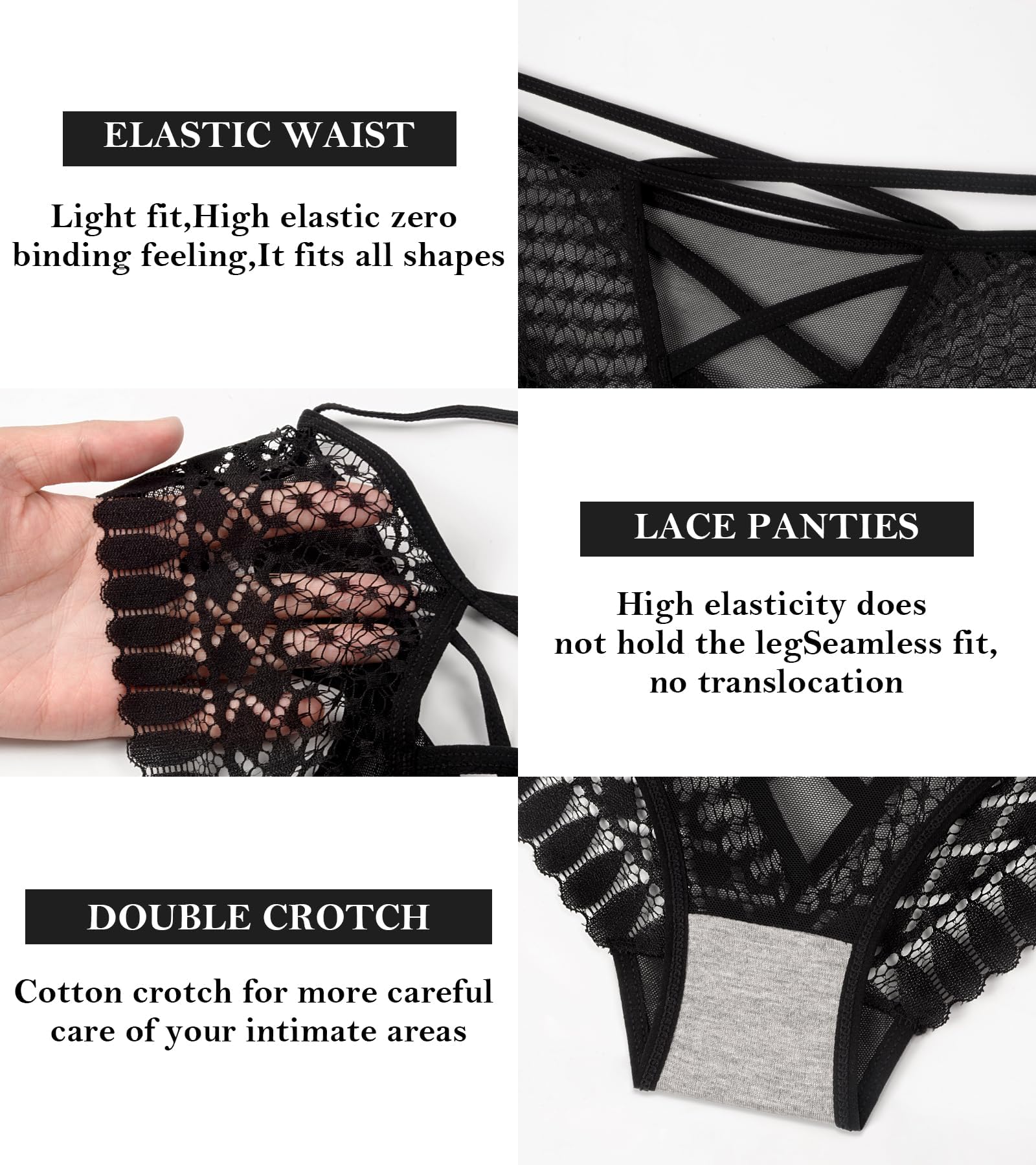 Eiggam Lace Underwear for Women V-Cut Cross Strap Bikini Underwear Sexy Panties for Women Pack Mid-Waist Cheeky Panty